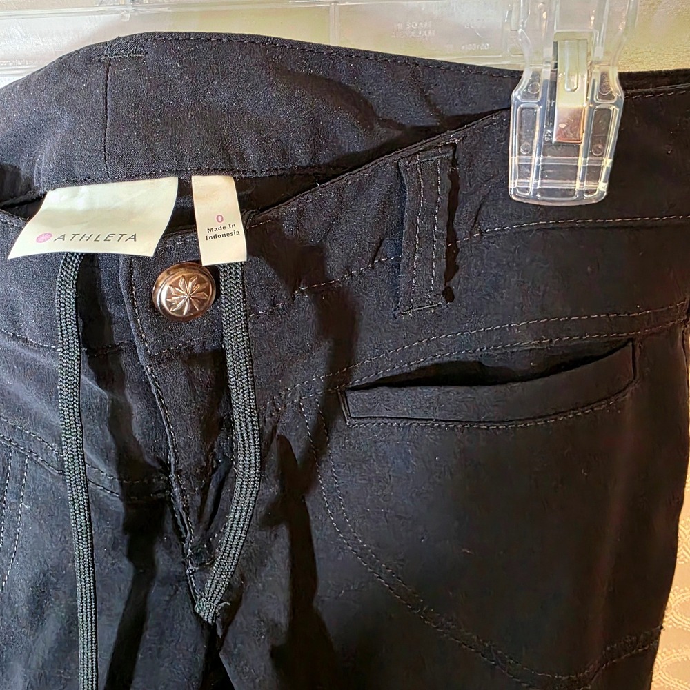 Athleta Womens Black Low Rise Cargo Hiking Pants Straight Leg Drawstring Size 0